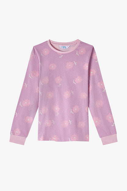 Kız Çocuk Pembe Love&peace Pamuklu Uzun Kollu 2'li Pijama Takımı