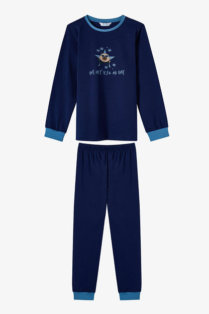 Erkek Çocuk Mavi Rockstar Capy Pamuklu Uzun Kollu 2'li Pijama Takımı