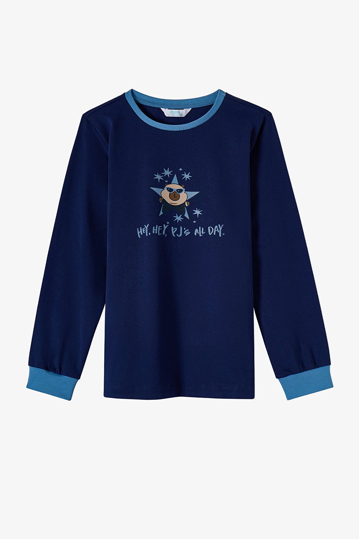 Erkek Çocuk Mavi Rockstar Capy Pamuklu Uzun Kollu 2'li Pijama Takımı