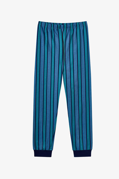 Erkek Çocuk Mavi Rockstar Capy Pamuklu Uzun Kollu 2'li Pijama Takımı