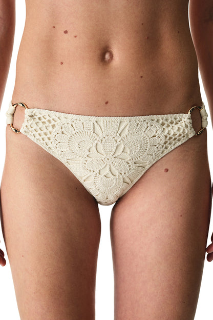 Ekru Rosaldi Crochetta Side Ajur Desenli Orta Bel Bikini Altı