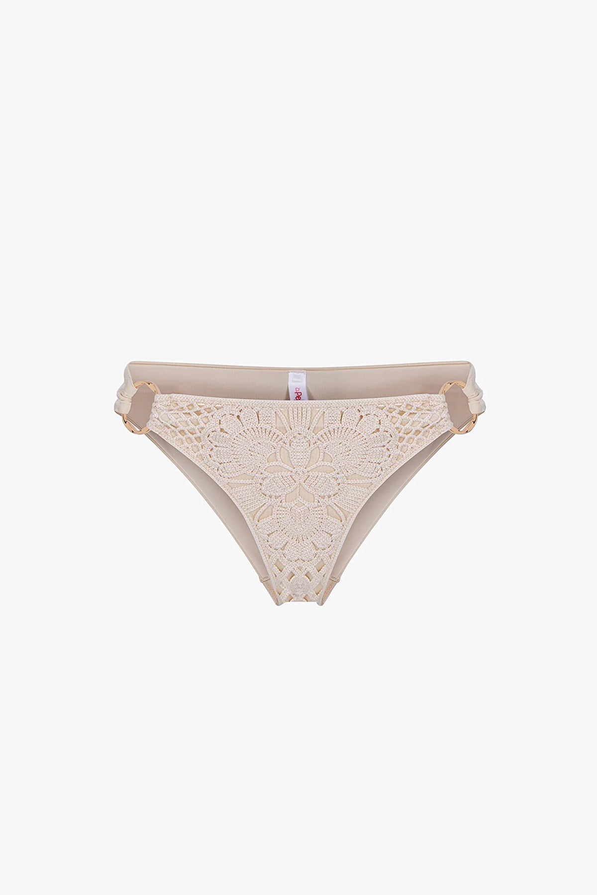 Ekru Rosaldi Crochetta Side Ajur Desenli Orta Bel Bikini Altı