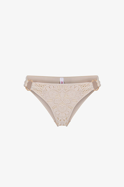 Ekru Rosaldi Crochetta Side Ajur Desenli Orta Bel Bikini Altı