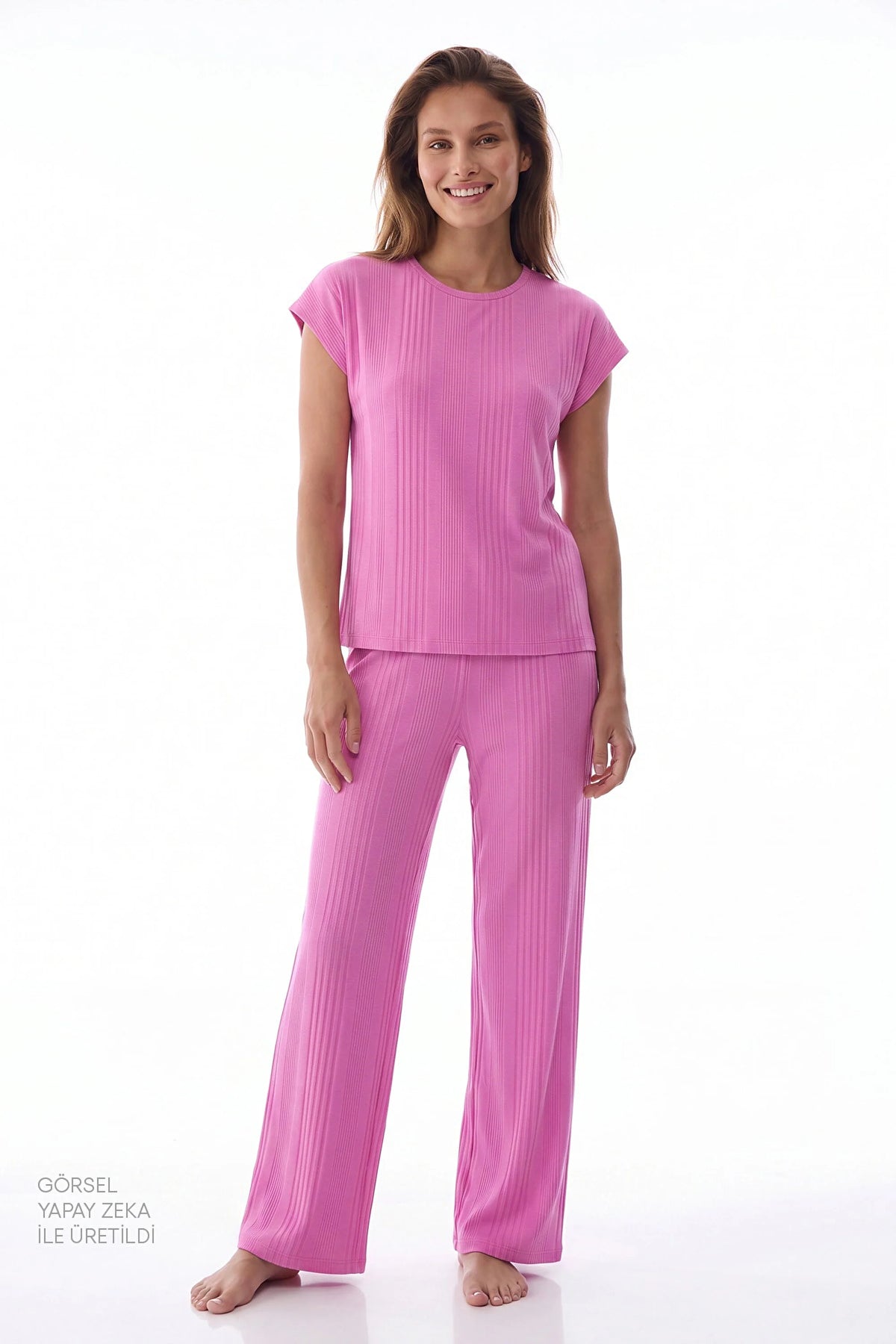 Lila Flora Kısa Kollu Pantolon Pijama Takımı