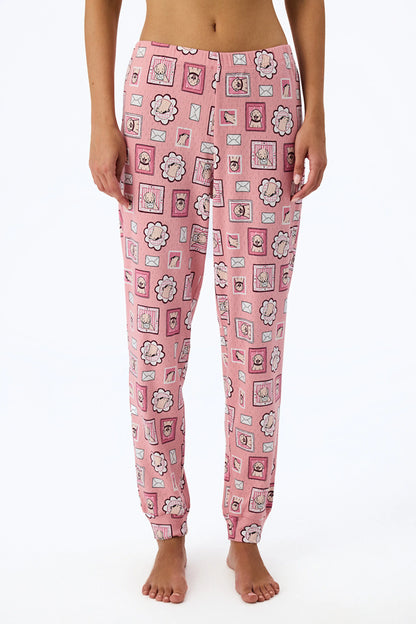 Pembe Postcard Pointel Pijama Altı