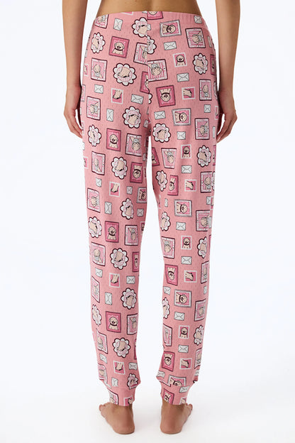 Pembe Postcard Pointel Pijama Altı