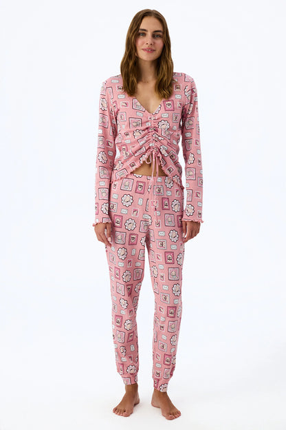 Pembe Postcard Pointel Pijama Altı