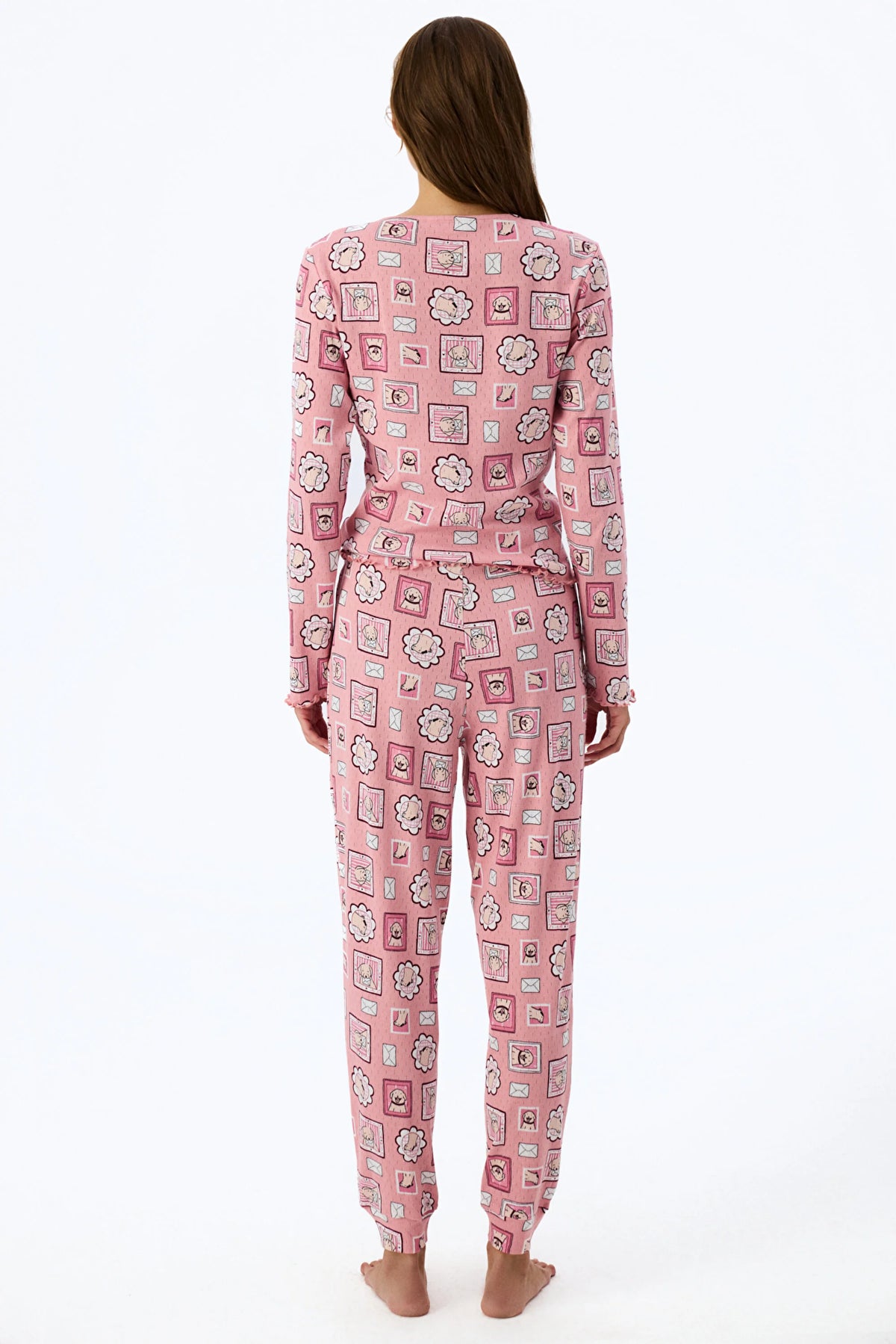 Pembe Postcard Pointel Pijama Altı