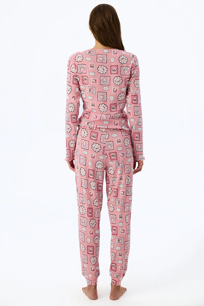 Pembe Postcard Pointel Pijama Altı