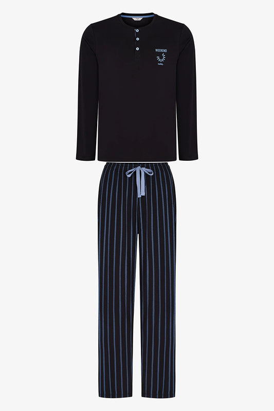 Erkek Nightform Çizgili Pantolon Uzun Kollu Pijama Takımı