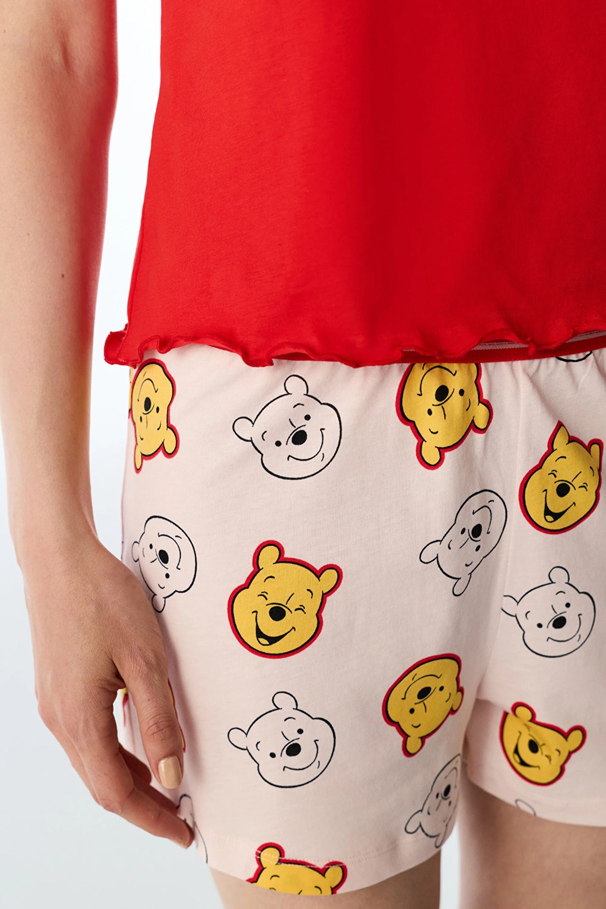 Kırmızı Good Day Ayı Desenli Kısa Kollu Şort Pijama Takımı