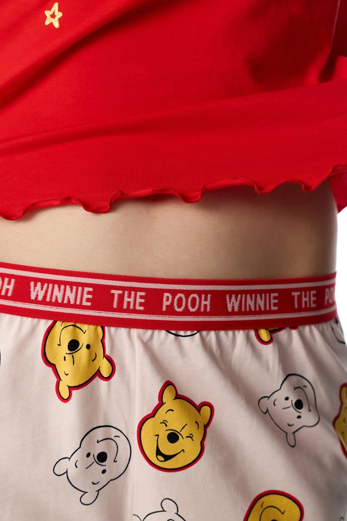 Kırmızı Good Day Ayı Desenli Kısa Kollu Şort Pijama Takımı