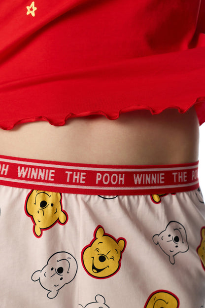 Kırmızı Good Day Ayı Desenli Kısa Kollu Şort Pijama Takımı