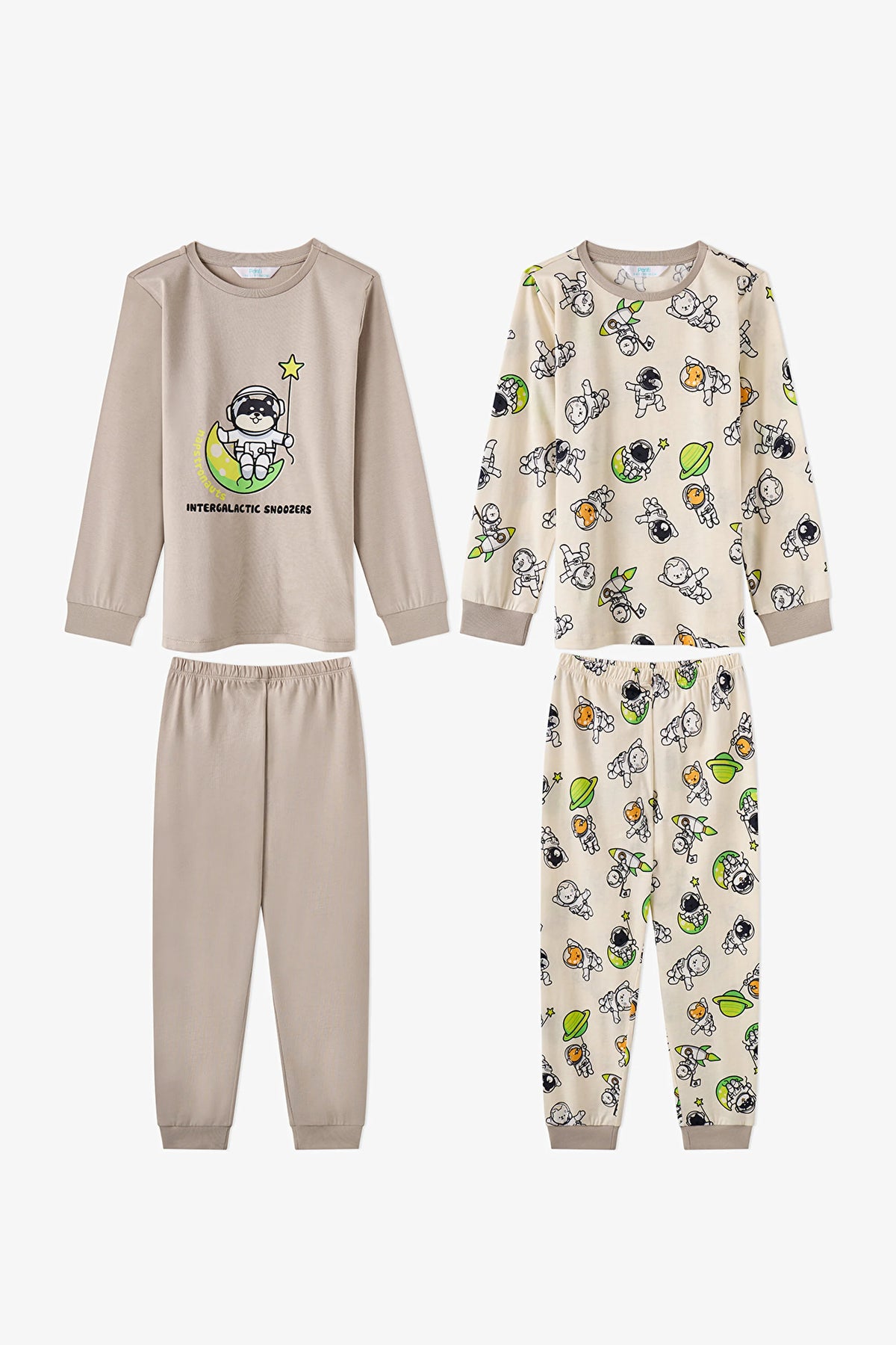 Erkek Çocuk Gri Space Friends Pamuklu Uzun Kollu 2'li Pijama Takımı