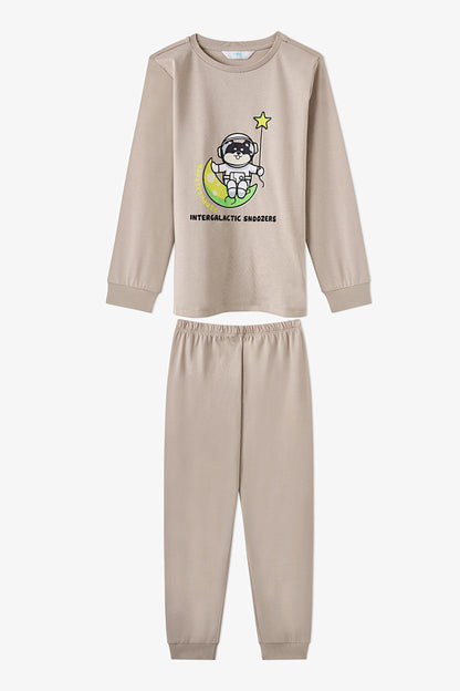 Erkek Çocuk Gri Space Friends Pamuklu Uzun Kollu 2'li Pijama Takımı