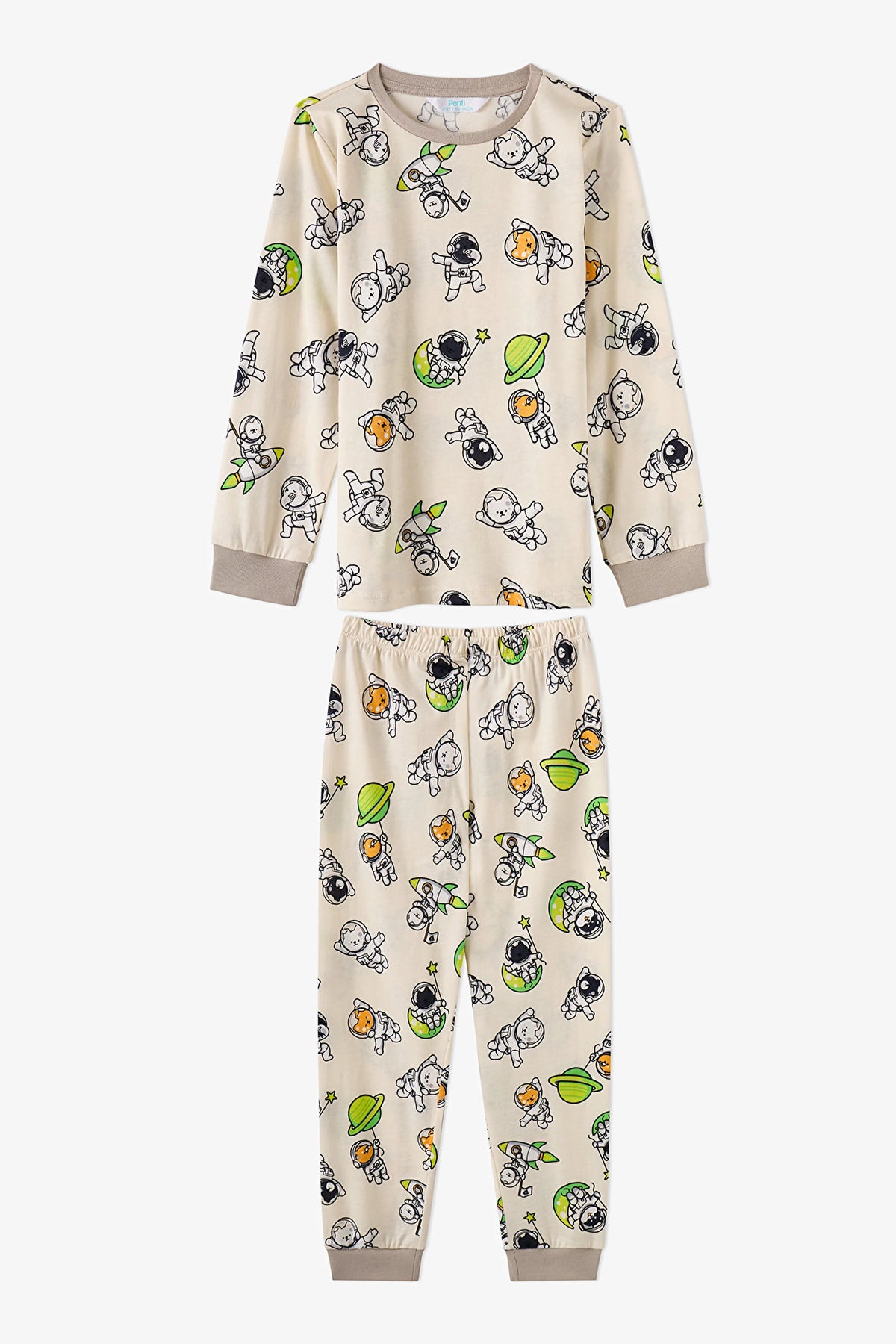 Erkek Çocuk Gri Space Friends Pamuklu Uzun Kollu 2'li Pijama Takımı