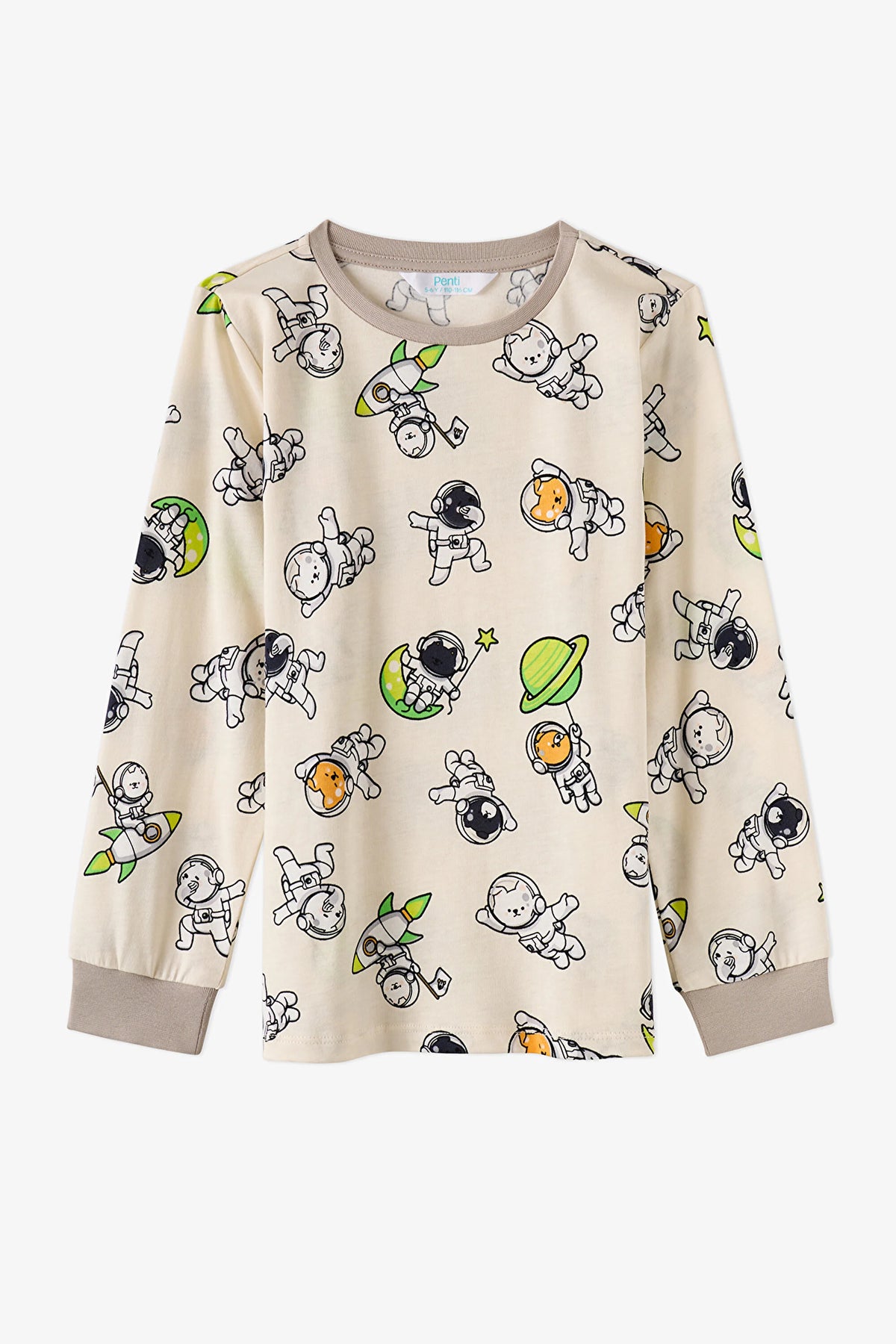 Erkek Çocuk Gri Space Friends Pamuklu Uzun Kollu 2'li Pijama Takımı
