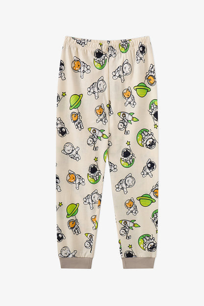 Erkek Çocuk Gri Space Friends Pamuklu Uzun Kollu 2'li Pijama Takımı