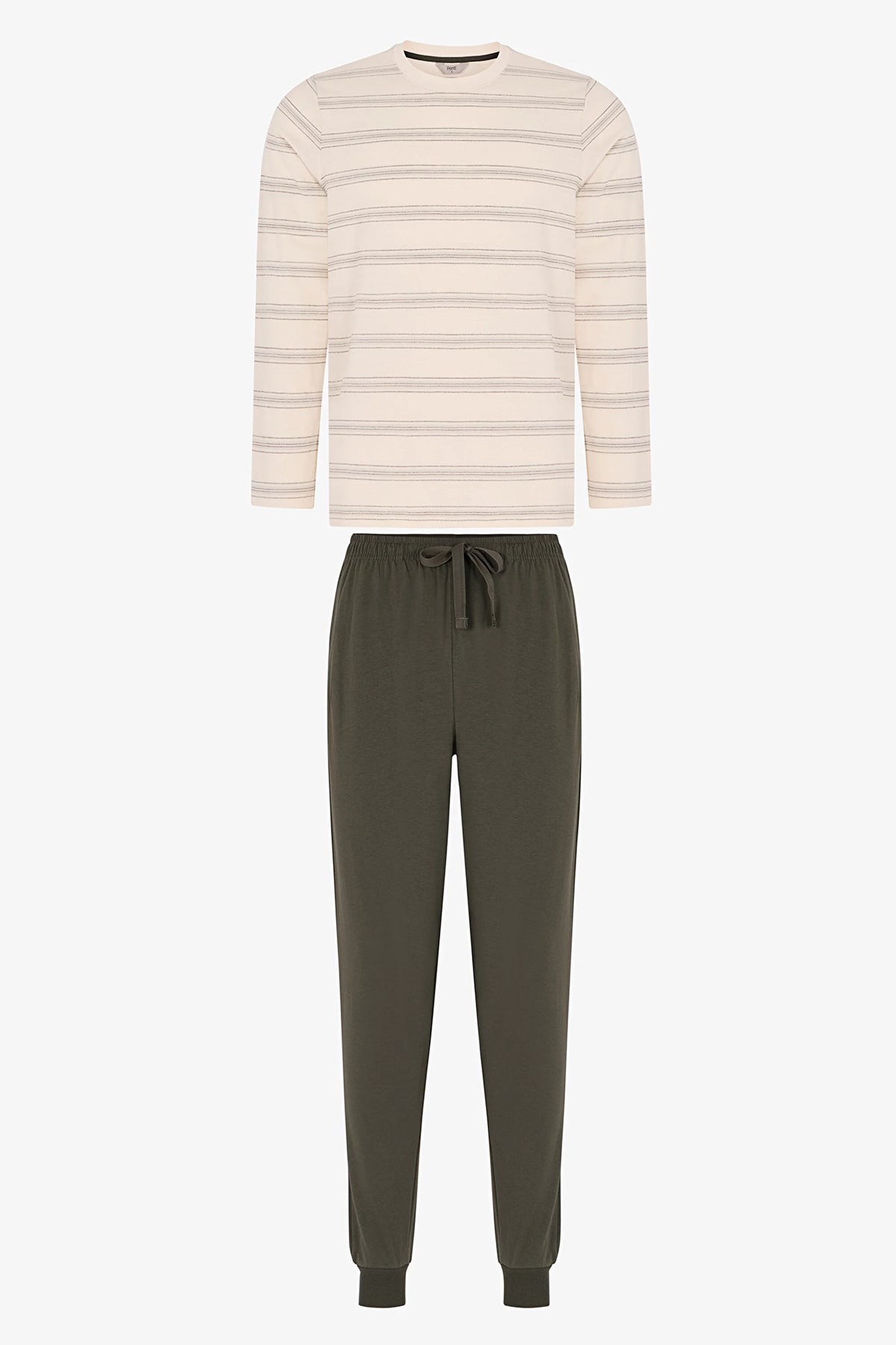Erkek Moss Çizgili Uzun Kollu Jogger Pijama Takımı