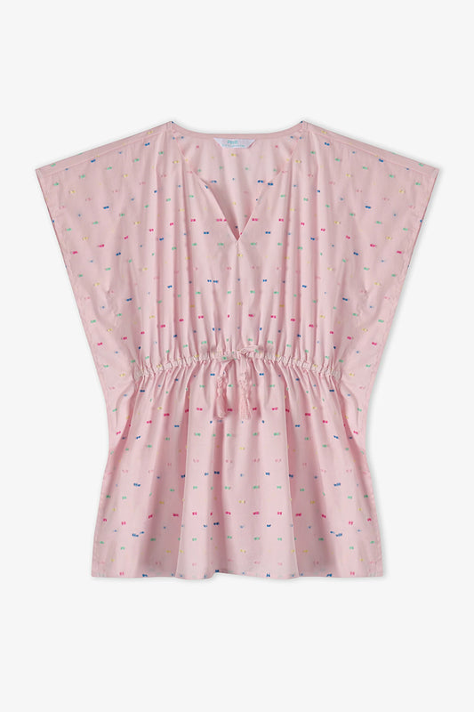 Kız Çocuk Pembe Nope Puantiye Desenli Kaftan