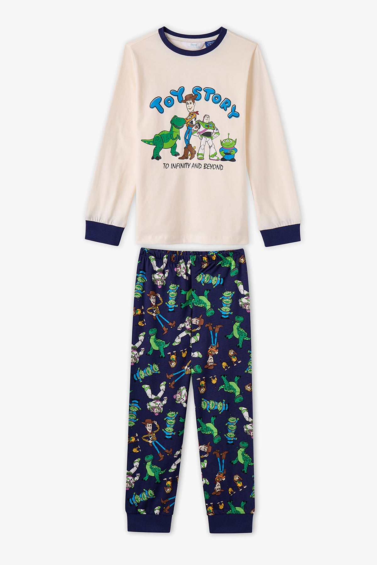 Erkek Çocuk Ekru Toy Story Pamuklu Kısa Kollu Pijama Takımı