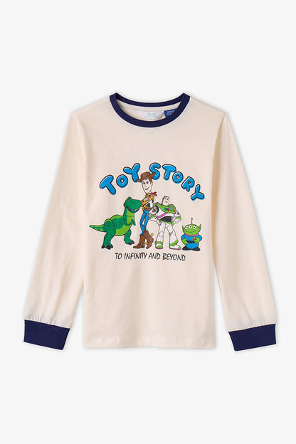 Erkek Çocuk Ekru Toy Story Pamuklu Kısa Kollu Pijama Takımı