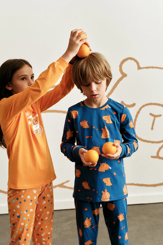 Erkek Çocuk Saks Nap Time Pamuklu Uzun Kollu 2'li Pijama Takımı
