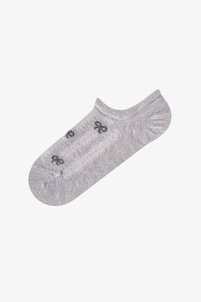 Gri Bej Ribbon Jakarlı Fiyonk Desenli Pamuklu 3 Çift Sneaker Çorap