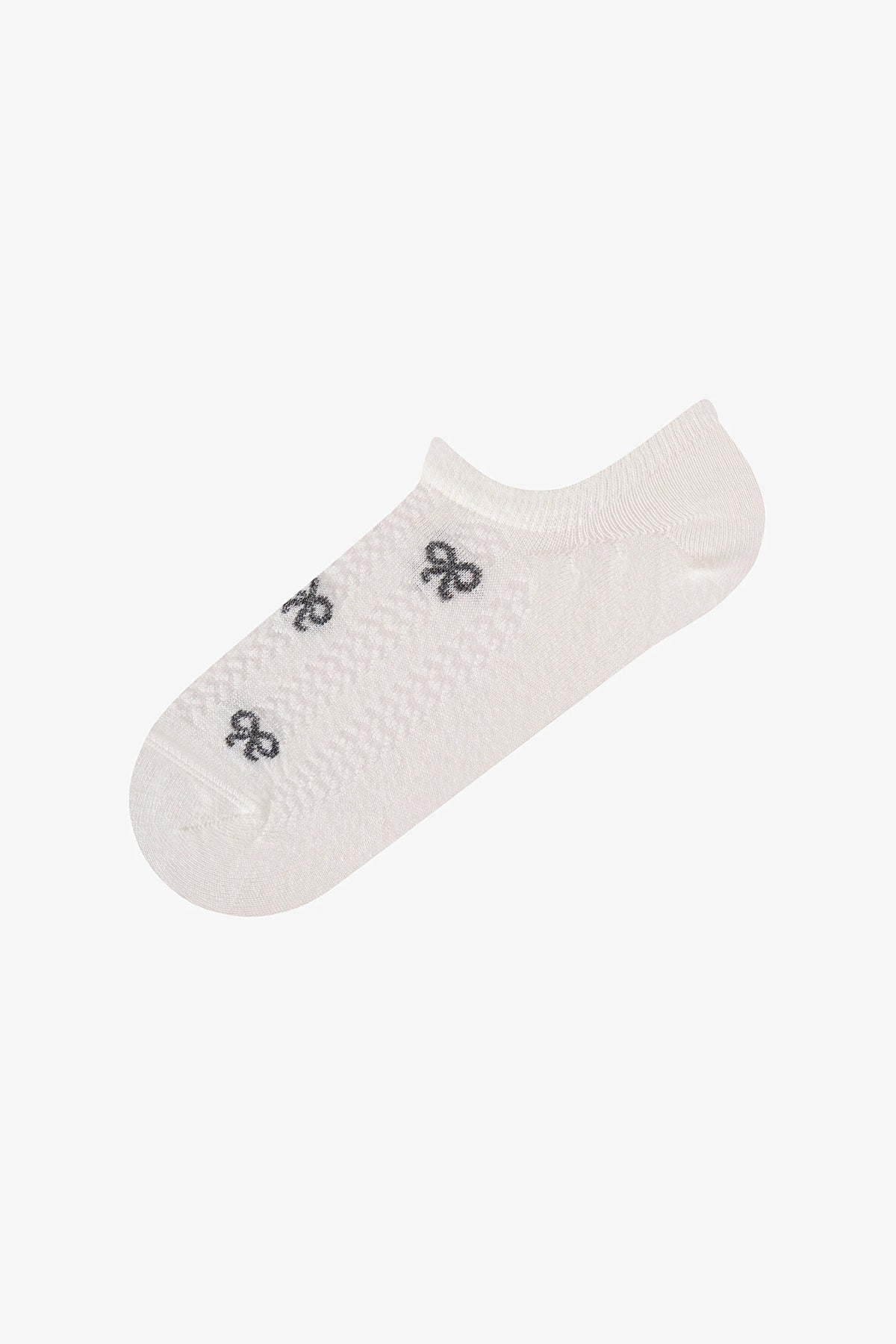Gri Bej Ribbon Jakarlı Fiyonk Desenli Pamuklu 3 Çift Sneaker Çorap