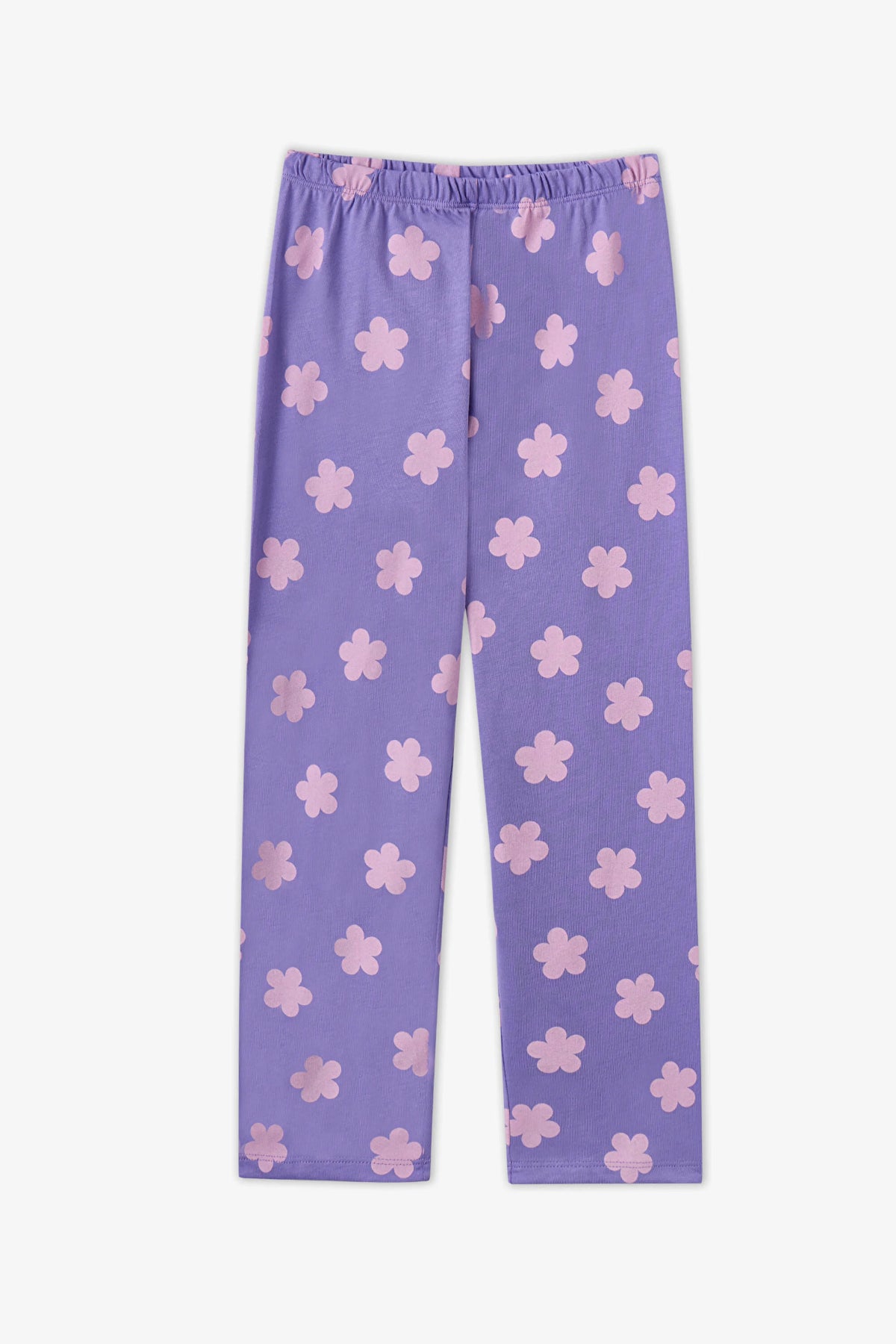 Kız Çocuk Lila Feel Better Kedi Desenli Pamuklu Düğmeli Uzun Kollu Gömlek Pantolon Pijama Takımı