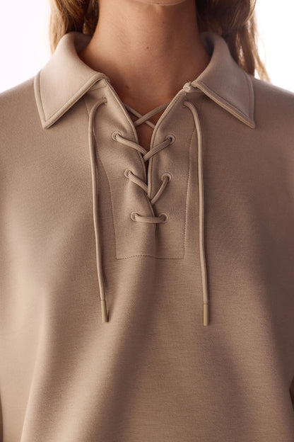 Bej Ipeksi Dokunuş Silky Touch Bağcıklı Uzun Kollu Sweatshirt