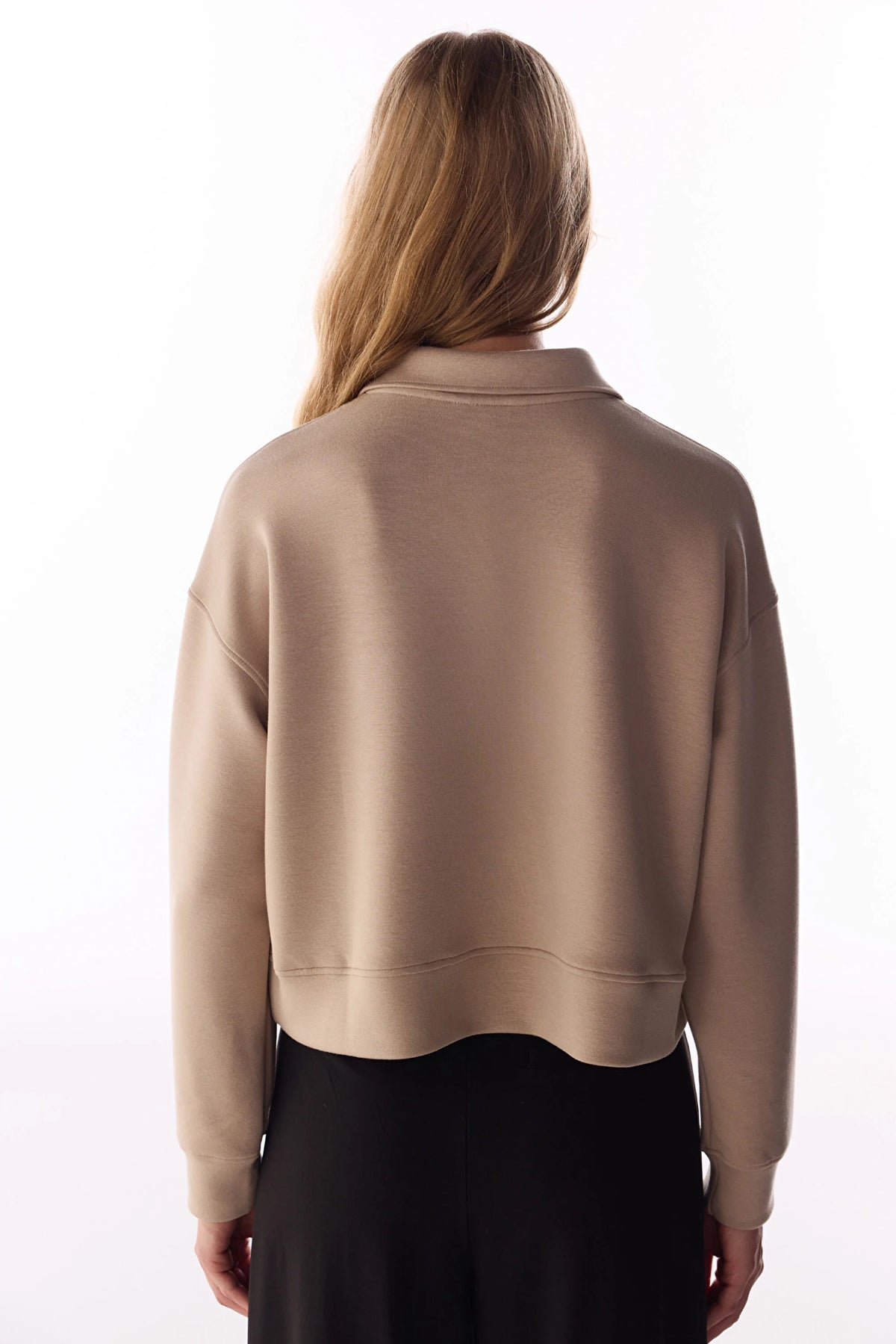 Bej Ipeksi Dokunuş Silky Touch Bağcıklı Uzun Kollu Sweatshirt