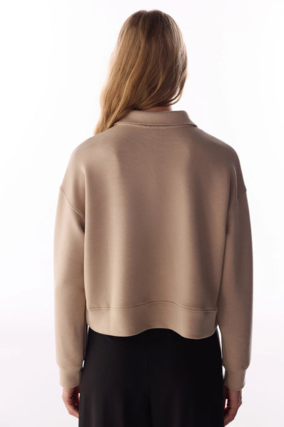 Bej Ipeksi Dokunuş Silky Touch Bağcıklı Uzun Kollu Sweatshirt