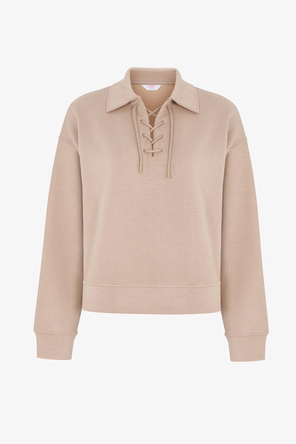 Bej Ipeksi Dokunuş Silky Touch Bağcıklı Uzun Kollu Sweatshirt