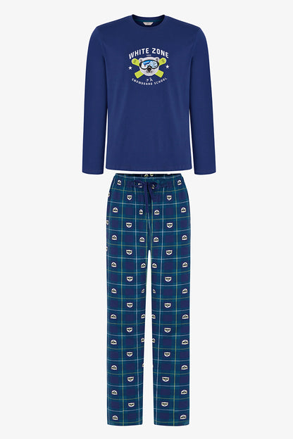 Erkek White Zone Pantolon Uzun Kollu Pijama Takımı
