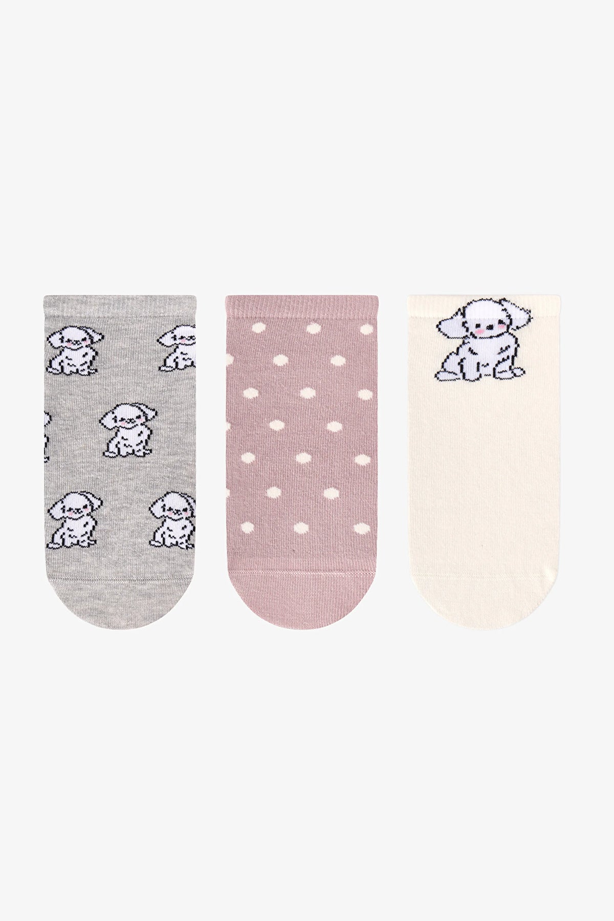 Gri Gül Little Puppy Pamuklu 3 Çift Patik Çorap