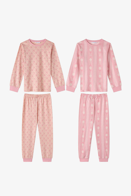 Kız Çocuk Pembe Whisper Bows Pamuklu Uzun Kollu 2'li Pijama Takımı