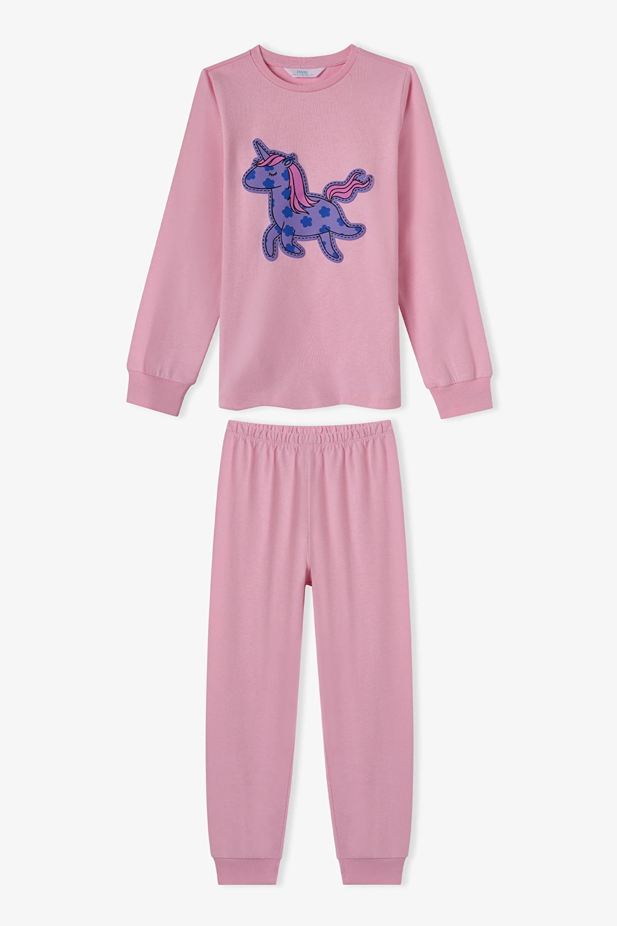 Kız Çocuk Pembe Loving Unicorn Pamuklu Uzun Kollu Pijama Takımı
