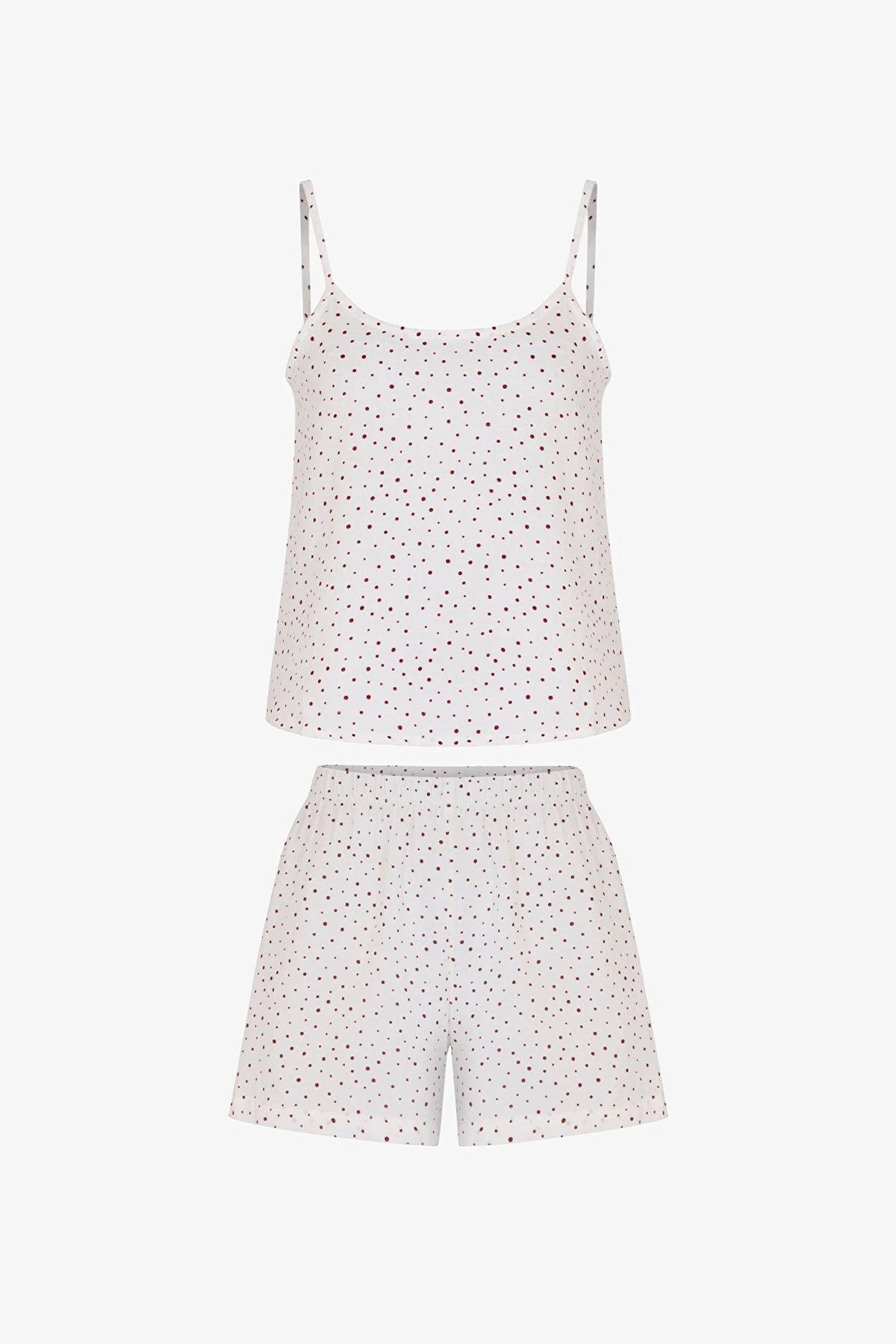 Kırık Beyaz Fiona Muslin Puantiye Desenli Şort Pijama Takımı
