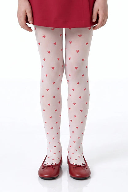 Beyaz Pretty Red Little Heart Külotlu Çorap