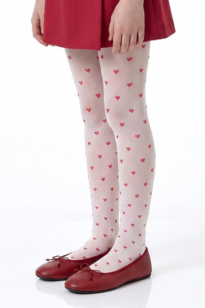 Beyaz Pretty Red Little Heart Külotlu Çorap