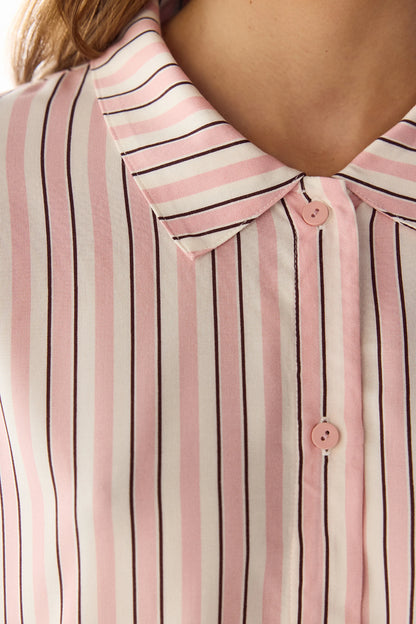 Sleep Mode Çizgili Kısa Kollu Gömlek Pantolon Pijama Takımı