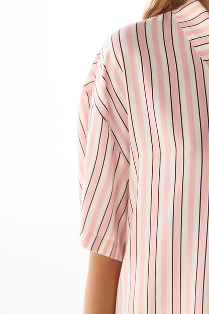 Sleep Mode Çizgili Kısa Kollu Gömlek Pantolon Pijama Takımı