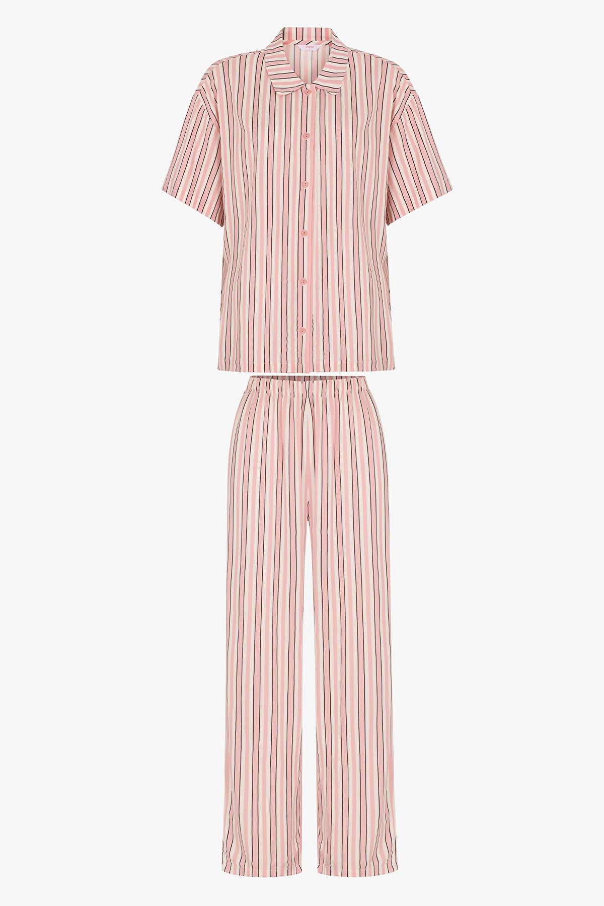 Sleep Mode Çizgili Kısa Kollu Gömlek Pantolon Pijama Takımı