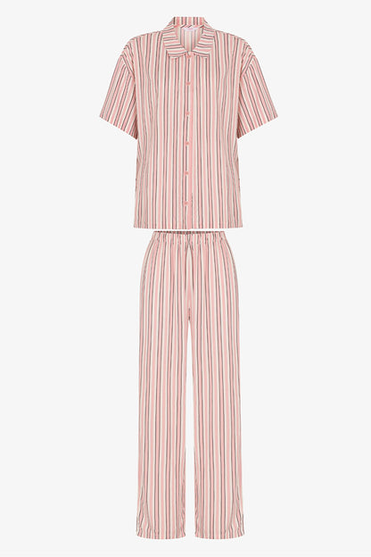 Sleep Mode Çizgili Kısa Kollu Gömlek Pantolon Pijama Takımı