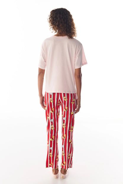 Pembe Winnie The Pooh Monday Vibes Ayı Desenli Pantolon Kısa Kollu Pijama Takımı