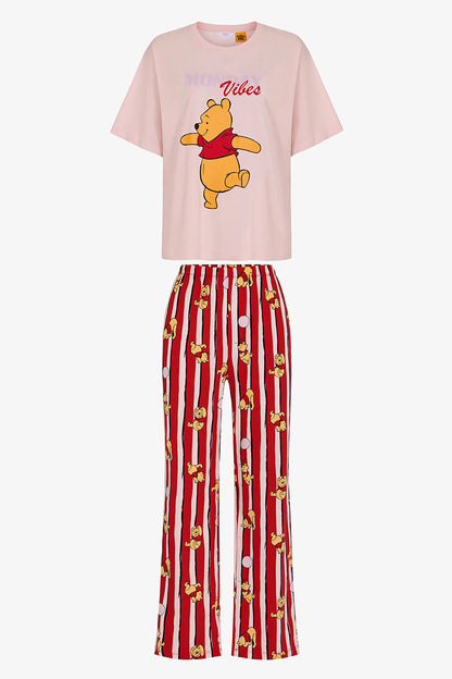 Pembe Winnie The Pooh Monday Vibes Ayı Desenli Pantolon Kısa Kollu Pijama Takımı