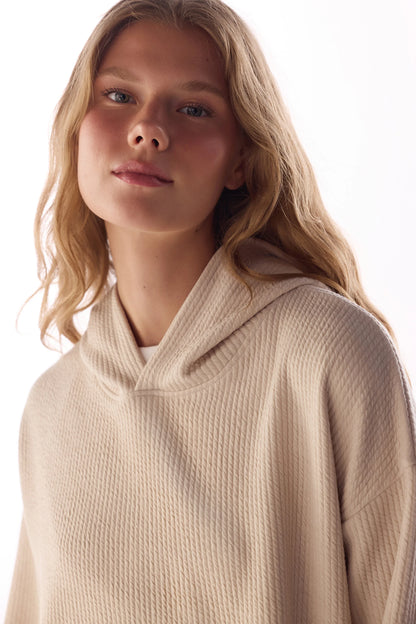 Pastel Bej Fitilli Uzun Kollu Sweatshirt