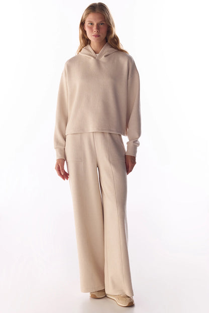 Pastel Bej Fitilli Uzun Kollu Sweatshirt
