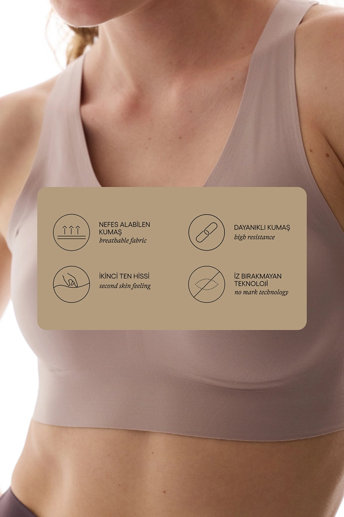 Bej Stretch360 Orta Destek Çıkarılabilir Pedli Zero Feel Spor Sütyeni
